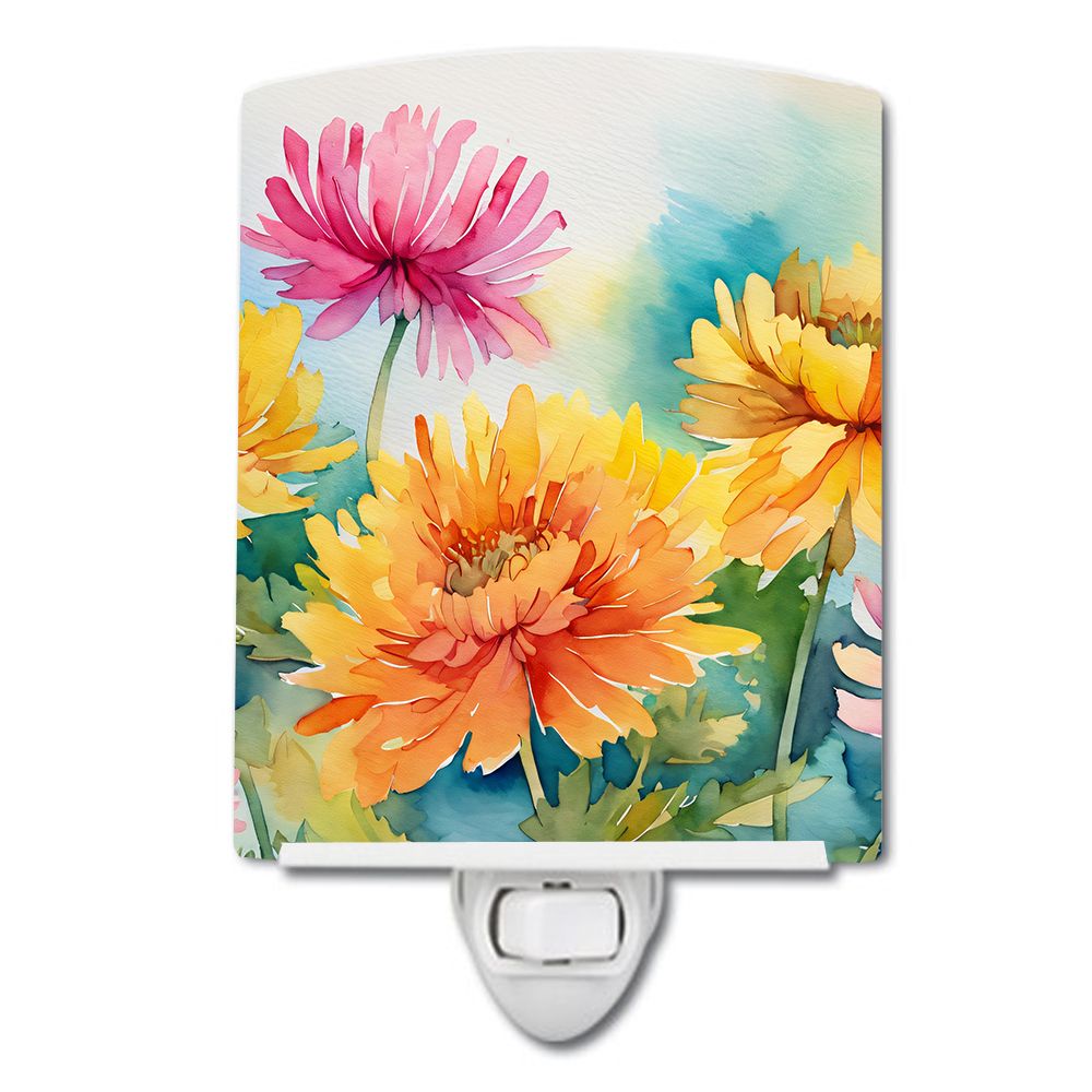 NEW Chrysanthemums in Watercolor Ceramic Night Light Compact, UL-Certified, Ideal for Bedroom, Bathroom, Nursery, Hallway, Kitch