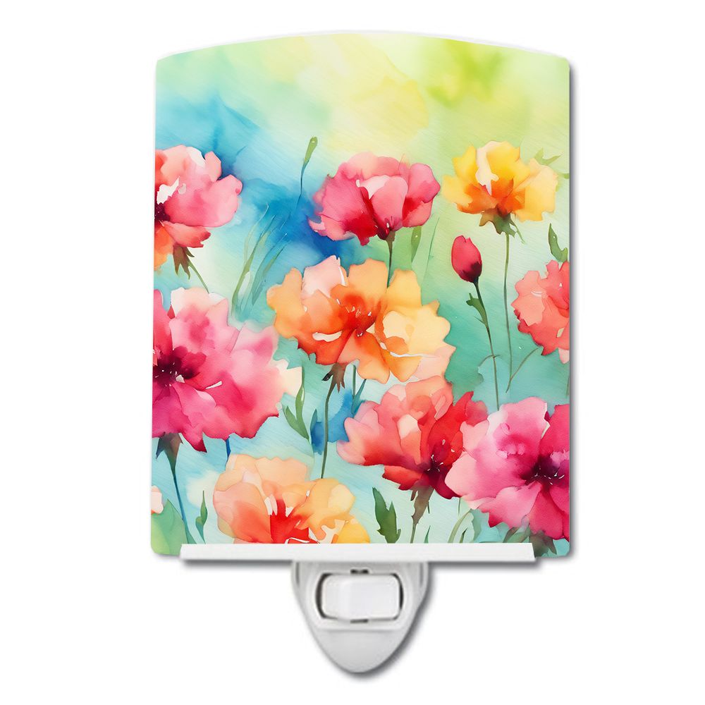 NEW Carnations in Watercolor Ceramic Night Light Compact, UL-Certified, Ideal for Bedroom, Bathroom, Nursery, Hallway, Kitchen, 