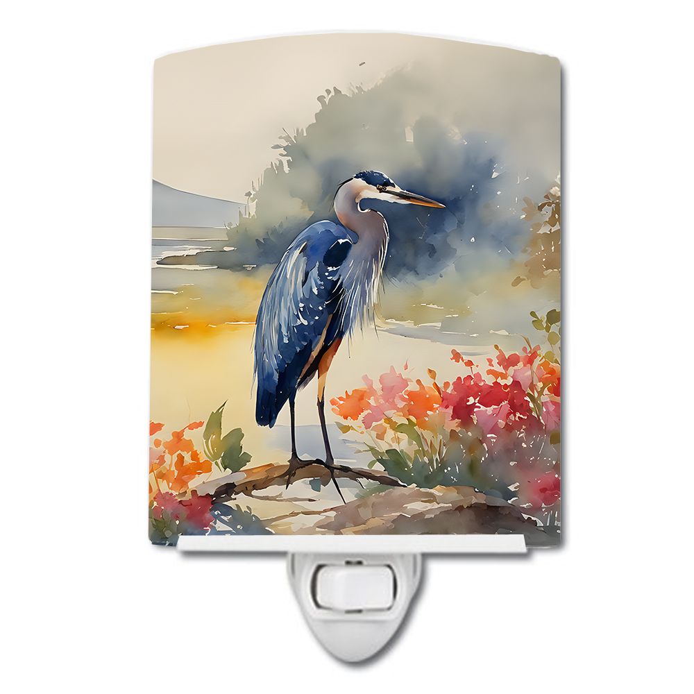 NEW Blue Heron Ceramic Night Light Compact, UL-Certified, Ideal for Bedroom, Bathroom, Nursery, Hallway, Kitchen, 6x4x3, Multico