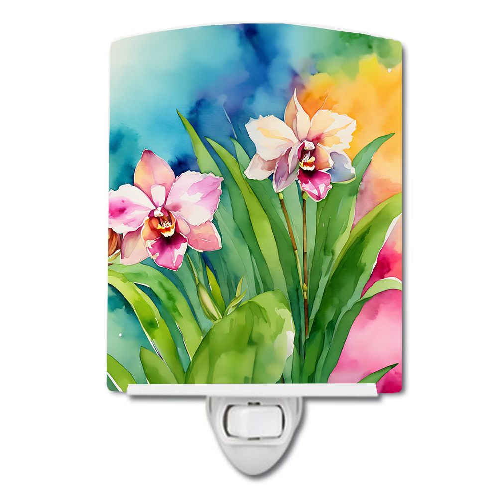NEW Orchids in Watercolor Ceramic Night Light Compact, UL-Certified, Ideal for Bedroom, Bathroom, Nursery, Hallway, Kitchen, 6x4