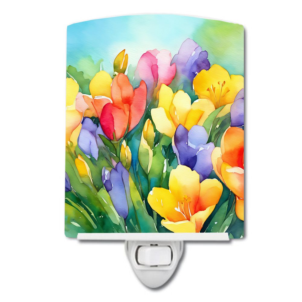 NEW Freesias in Watercolor Ceramic Night Light Compact, UL-Certified, Ideal for Bedroom, Bathroom, Nursery, Hallway, Kitchen, 6x