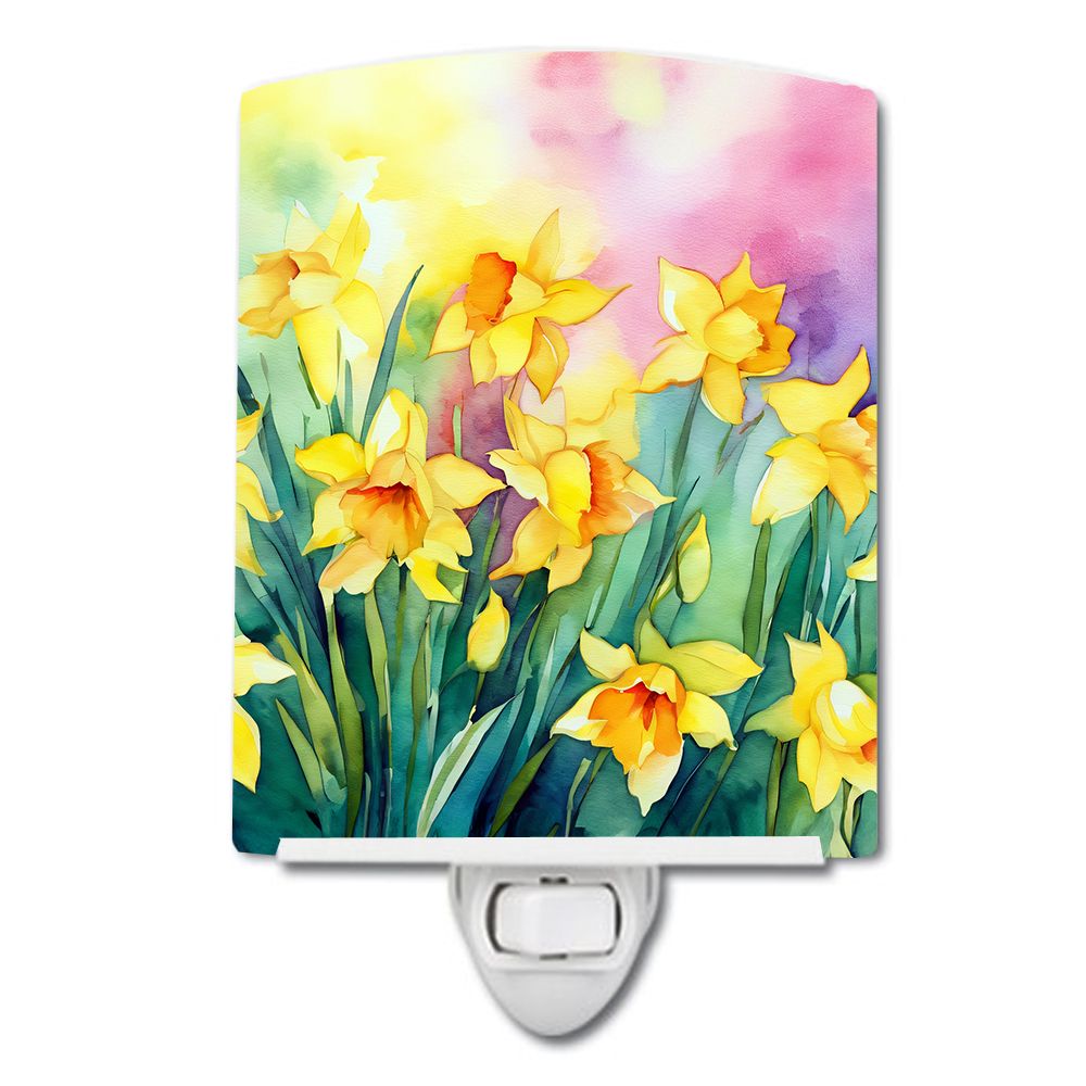 NEW Daffodils in Watercolor Ceramic Night Light Compact, UL-Certified, Ideal for Bedroom, Bathroom, Nursery, Hallway, Kitchen, 6