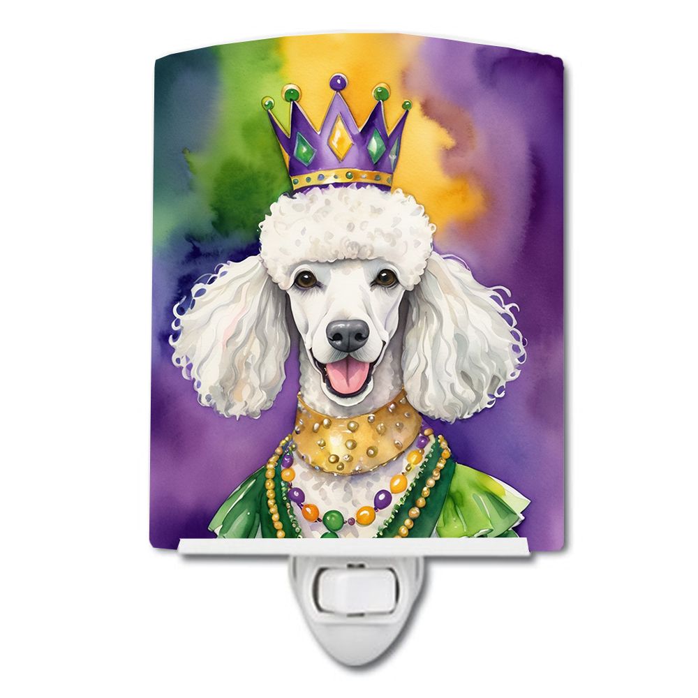 NEW White Poodle King of Mardi Gras Ceramic Night Light Compact, UL-Certified, Ideal for Bedroom, Bathroom, Nursery, Hallway, Ki