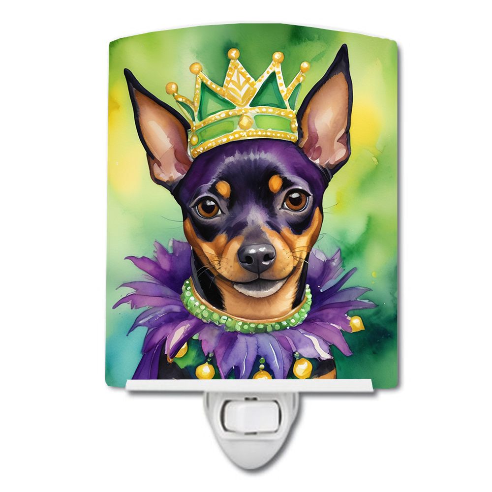 NEW Miniature Pinscher King of Mardi Gras Ceramic Night Light Compact, UL-Certified, Ideal for Bedroom, Bathroom, Nursery, Hallw