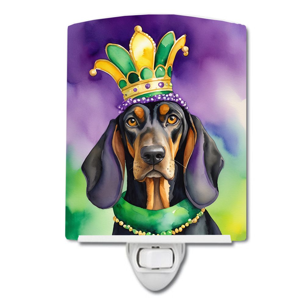 NEW Black and Tan Coonhound King of Mardi Gras Ceramic Night Light Compact, UL-Certified, Ideal for Bedroom, Bathroom, Nursery, 