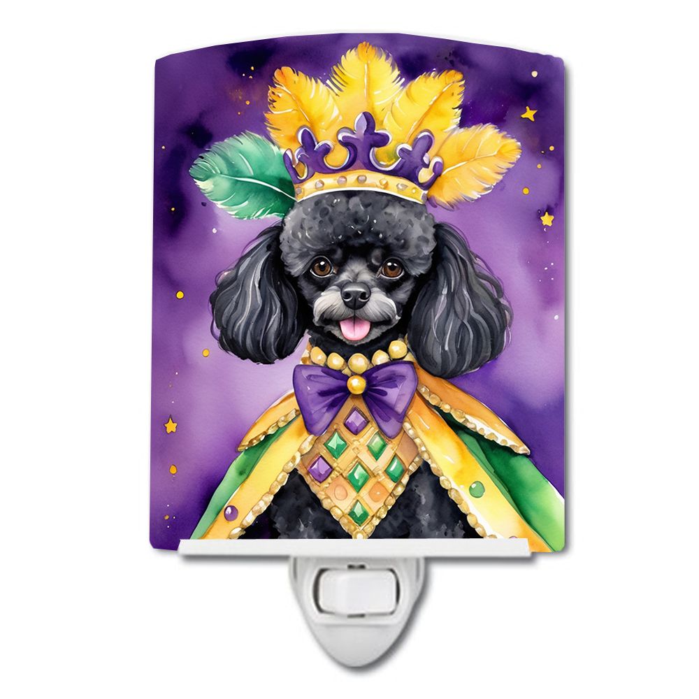 Black Poodle King of Mardi Gras Ceramic Night Light Compact, UL-Certified, Ideal for Bedroom, Bathroom, Nursery, Hallway, Kitche