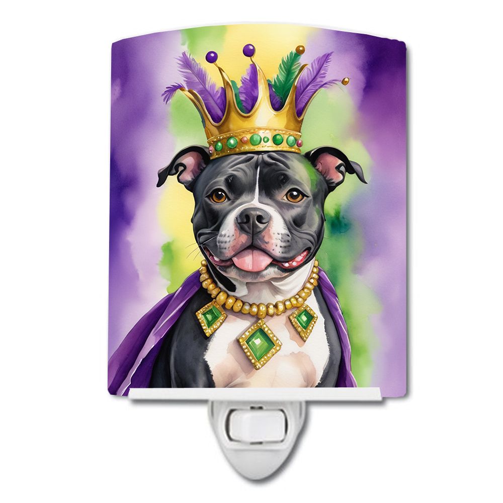 NEW Staffordshire Bull Terrier King of Mardi Gras Ceramic Night Light Compact, UL-Certified, Ideal for Bedroom, Bathroom, Nurser