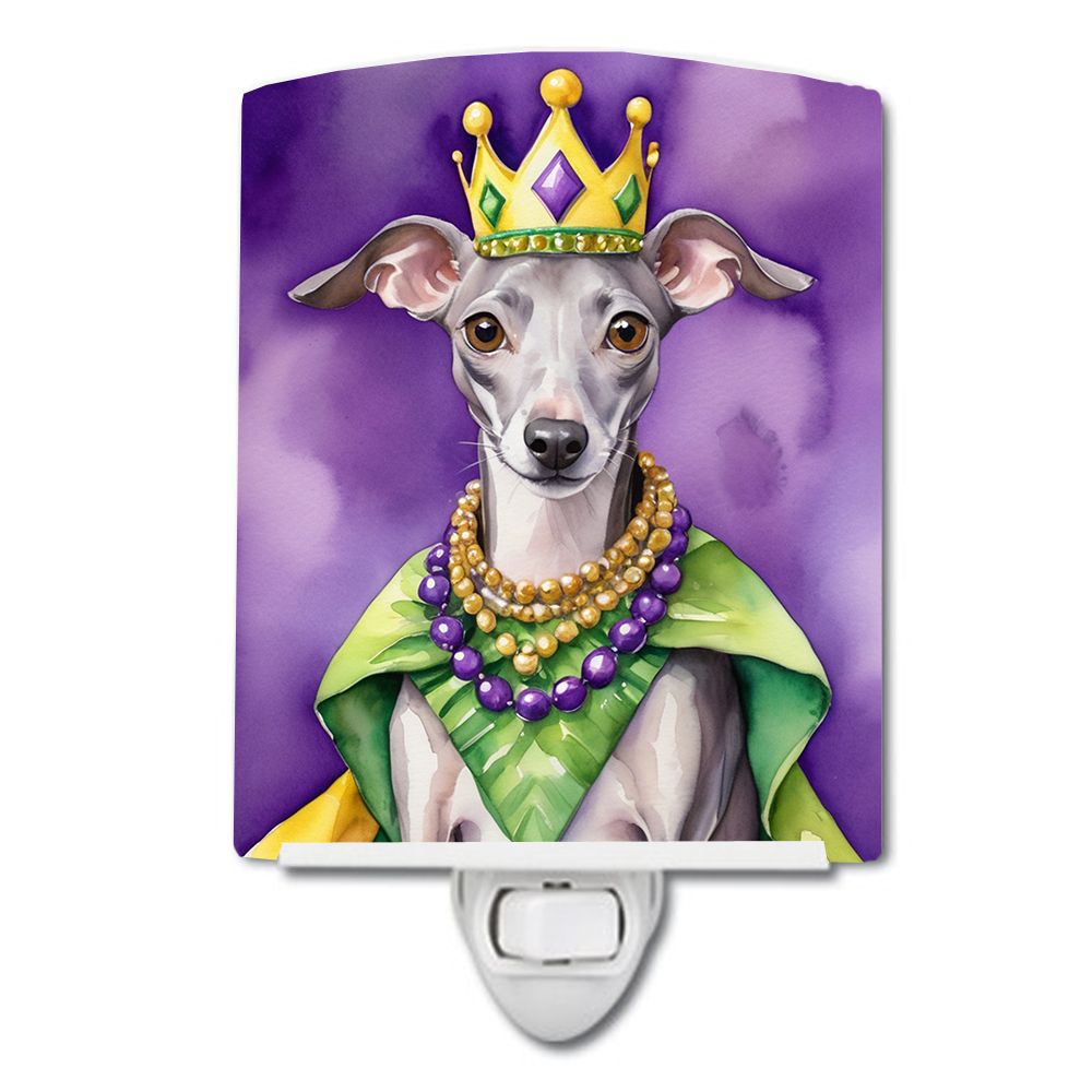 NEW Italian Greyhound King of Mardi Gras Ceramic Night Light Compact, UL-Certified, Ideal for Bedroom, Bathroom, Nursery, Hallwa