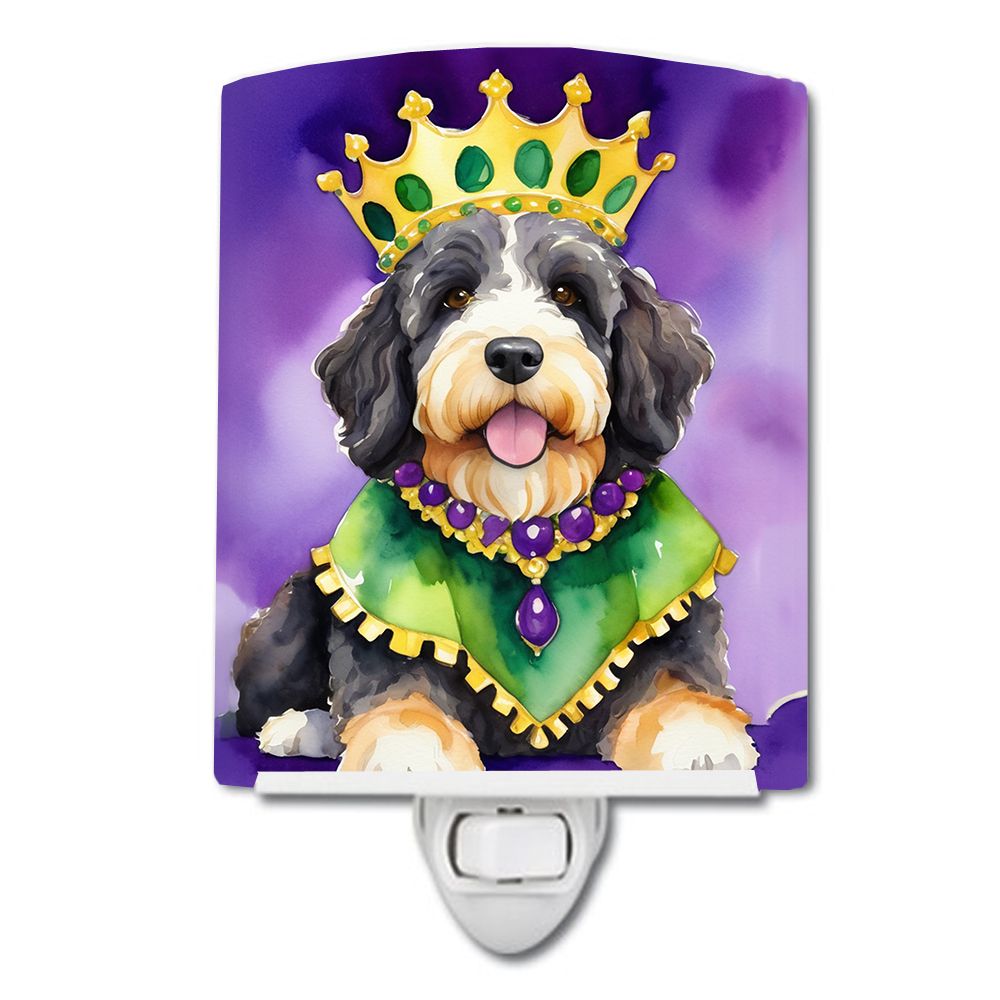 NEW Bernedoodle King of Mardi Gras Ceramic Night Light Compact, UL-Certified, Ideal for Bedroom, Bathroom, Nursery, Hallway, Kit