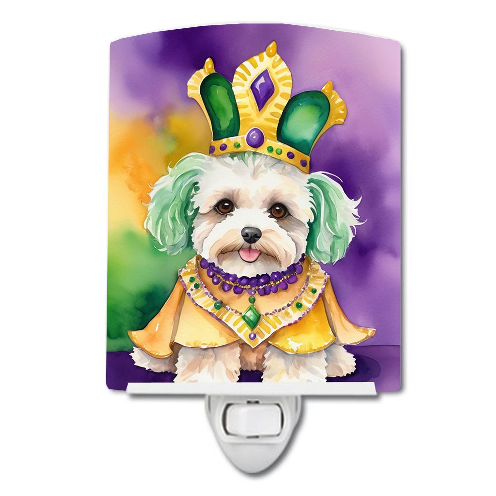 NEW Maltipoo King of Mardi Gras Ceramic Night Light Compact, UL-Certified, Ideal for Bedroom, Bathroom, Nursery, Hallway, Kitche