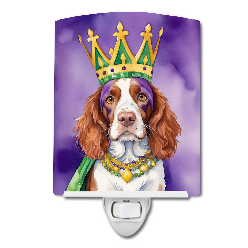 NEW Welsh Springer Spaniel King of Mardi Gras Ceramic Night Light Compact, UL-Certified, Ideal for Bedroom, Bathroom, Nursery, H