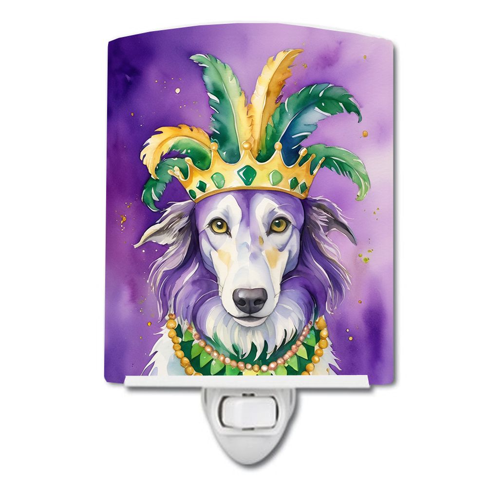 NEW Borzoi King of Mardi Gras Ceramic Night Light Compact, UL-Certified, Ideal for Bedroom, Bathroom, Nursery, Hallway, Kitchen,