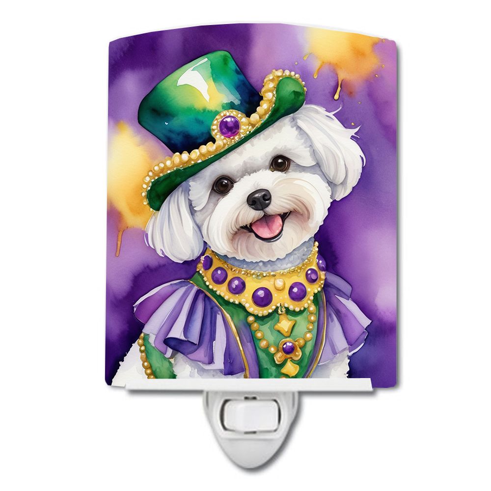 NEW Bichon Frise King of Mardi Gras Ceramic Night Light Compact, UL-Certified, Ideal for Bedroom, Bathroom, Nursery, Hallway, Ki