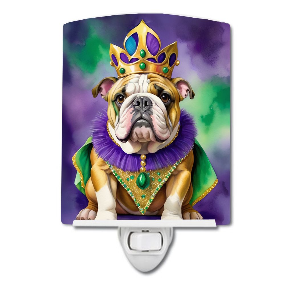 NEW English Bulldog King of Mardi Gras Ceramic Night Light Compact, UL-Certified, Ideal for Bedroom, Bathroom, Nursery, Hallway,