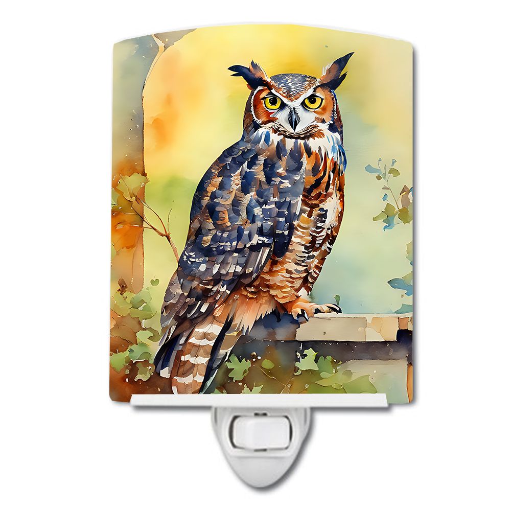 NEW Great Horned Owl Ceramic Night Light Compact, UL-Certified, Ideal for Bedroom, Bathroom, Nursery, Hallway, Kitchen, 6x4x3, M