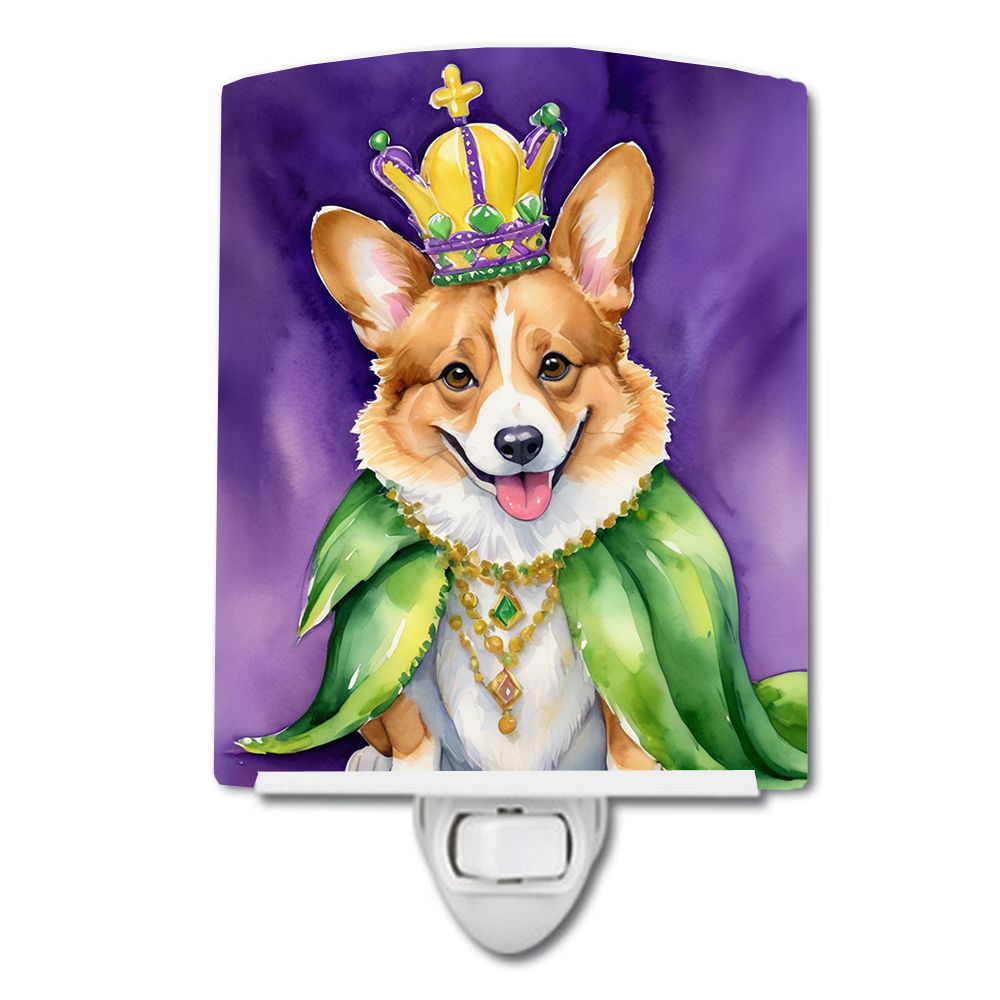 NEW Corgi King of Mardi Gras Ceramic Night Light Compact, UL-Certified, Ideal for Bedroom, Bathroom, Nursery, Hallway, Kitchen, 