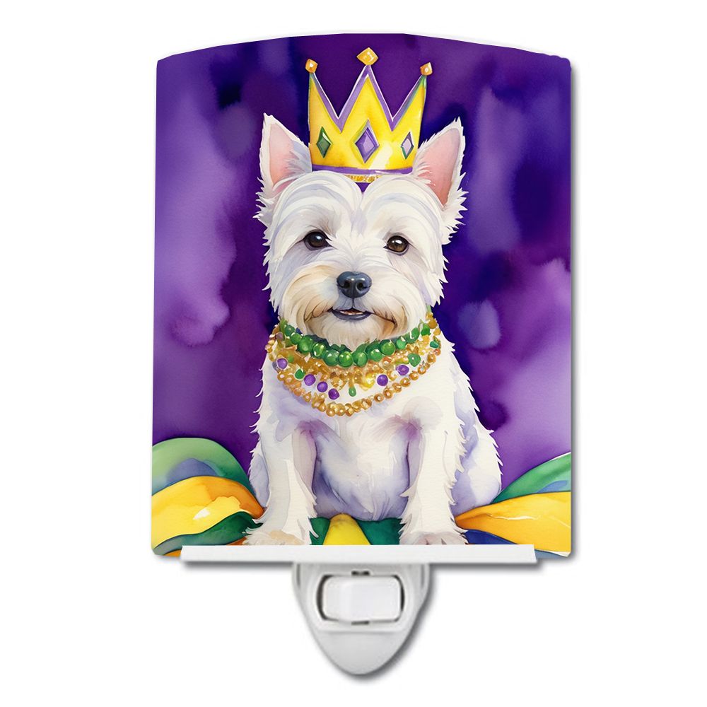 NEW Westie King of Mardi Gras Ceramic Night Light Compact, UL-Certified, Ideal for Bedroom, Bathroom, Nursery, Hallway, Kitchen,