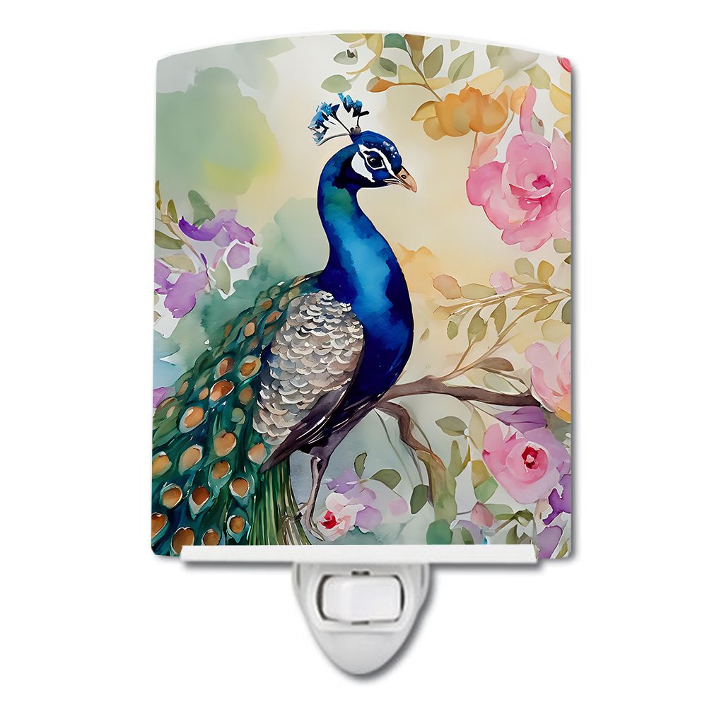 NEW Peacock Ceramic Night Light Compact, UL-Certified, Ideal for Bedroom, Bathroom, Nursery, Hallway, Kitchen, 6x4x3, Multicolor