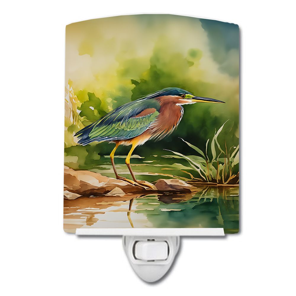 NEW Green Heron Ceramic Night Light Compact, UL-Certified, Ideal for Bedroom, Bathroom, Nursery, Hallway, Kitchen, 6x4x3, Multic