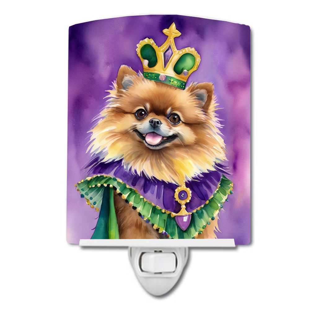 NEW Pomeranian King of Mardi Gras Ceramic Night Light Compact, UL-Certified, Ideal for Bedroom, Bathroom, Nursery, Hallway, Kitc