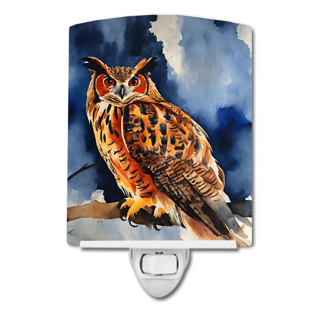 NEW Eurasian Eagle Owl Ceramic Night Light Compact, UL-Certified, Ideal for Bedroom, Bathroom, Nursery, Hallway, Kitchen, 6x4x3,
