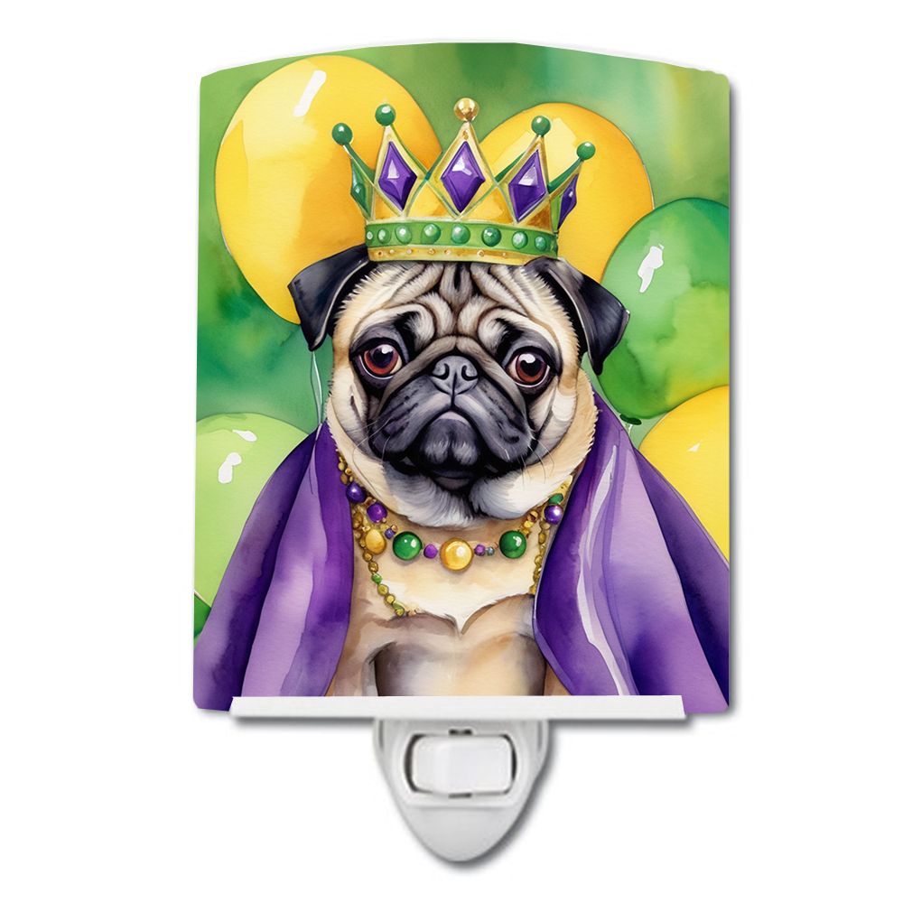 NEW Pug King of Mardi Gras Ceramic Night Light Compact, UL-Certified, Ideal for Bedroom, Bathroom, Nursery, Hallway, Kitchen, 6x