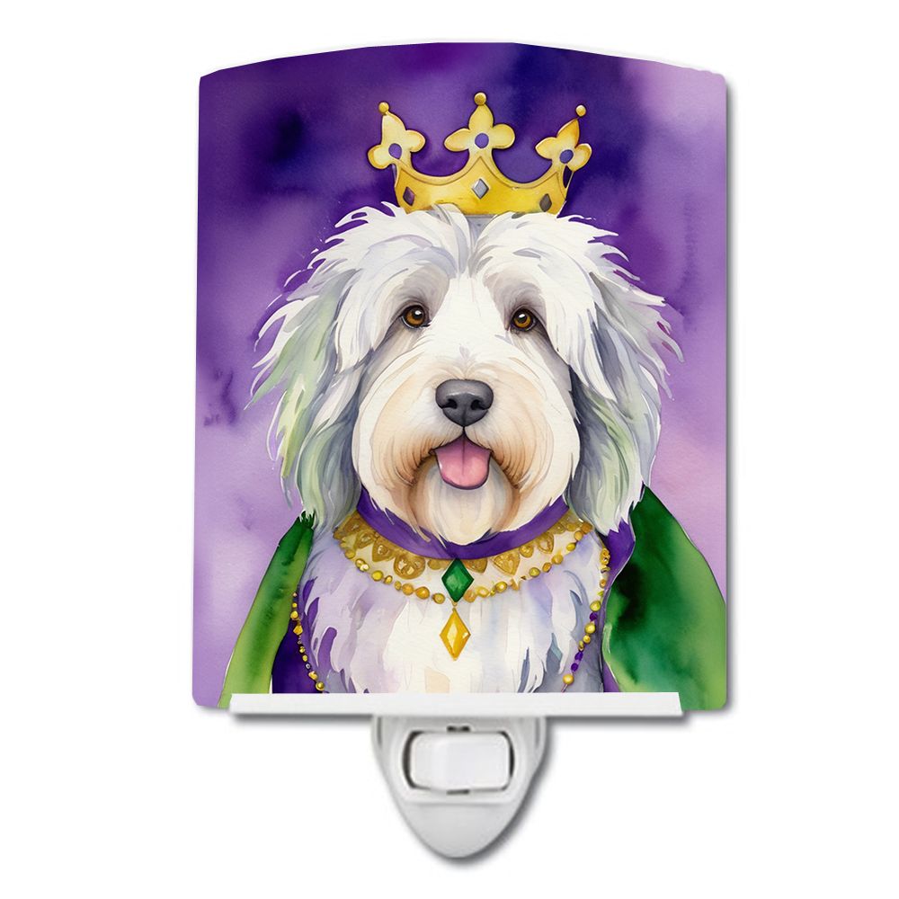 NEW Old English Sheepdog King of Mardi Gras Ceramic Night Light Compact, UL-Certified, Ideal for Bedroom, Bathroom, Nursery, Hal