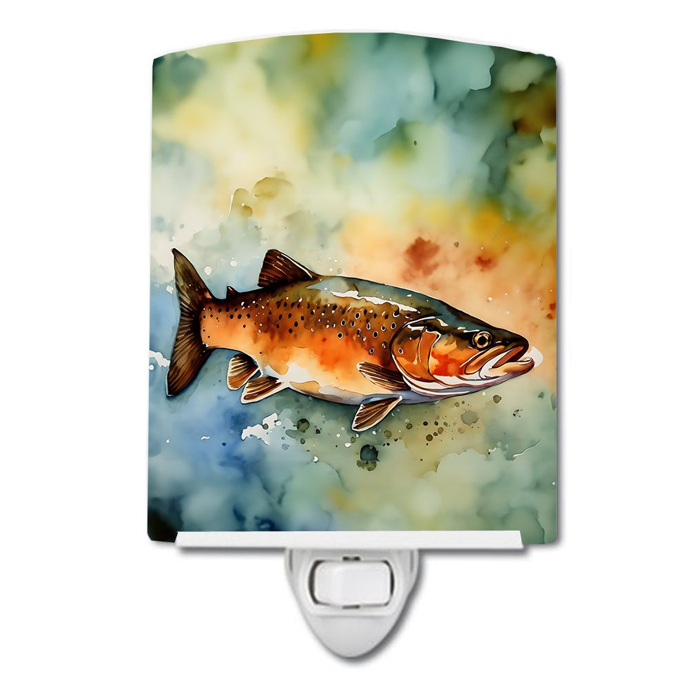 NEW Brown Trout Ceramic Night Light Compact, UL-Certified, Ideal for Bedroom, Bathroom, Nursery, Hallway, Kitchen, 6x4x3, Multic