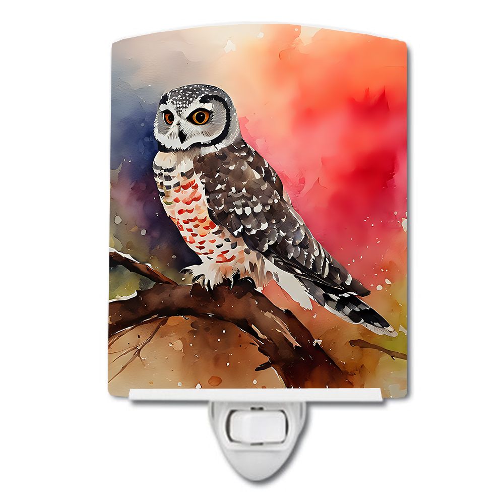 NEW Northern Hawk Owl Ceramic Night Light Compact, UL-Certified, Ideal for Bedroom, Bathroom, Nursery, Hallway, Kitchen, 6x4x3, 