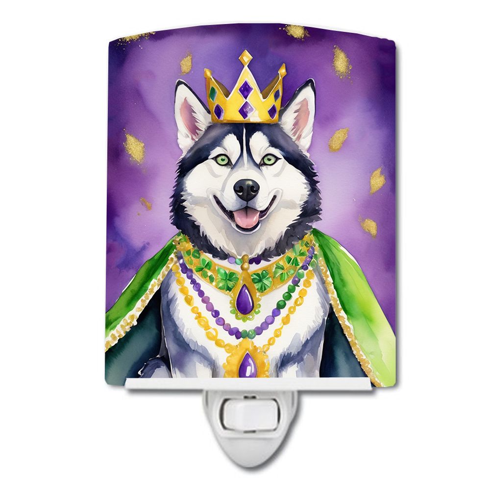NEW Siberian Husky King of Mardi Gras Ceramic Night Light Compact, UL-Certified, Ideal for Bedroom, Bathroom, Nursery, Hallway, 