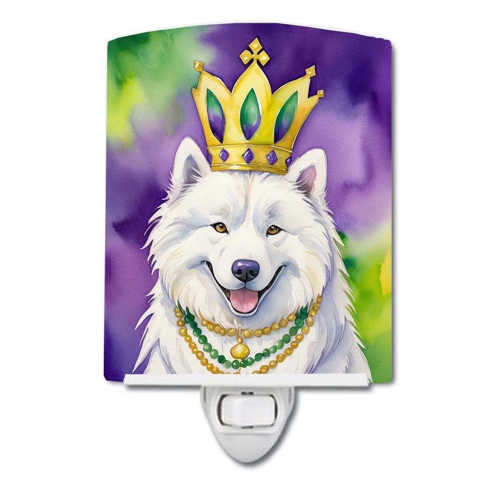 NEW Samoyed King of Mardi Gras Ceramic Night Light Compact, UL-Certified, Ideal for Bedroom, Bathroom, Nursery, Hallway, Kitchen