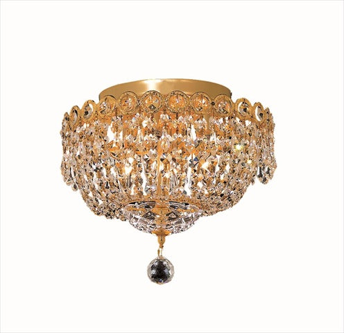 Elegant Lighting 1900F12G/Rc Royal Cut Clear Crystal Century 4-Light, Single-Tier Flush Mount Crystal Chandelier, Finished In Gold With Clear Crystals