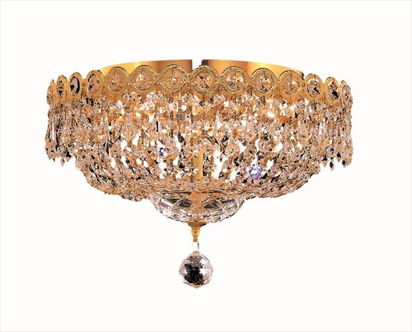 Elegant Lighting 1900F14G/Rc Royal Cut Clear Crystal Century 4-Light, Single-Tier Flush Mount Crystal Chandelier, Finished In Gold With Clear Crystals