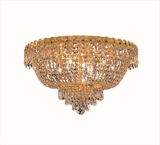 Elegant Lighting 1900F20G/Rc Royal Cut Clear Crystal Century 9-Light, Single-Tier Flush Mount Crystal Chandelier, Finished In Gold With Clear Crystals