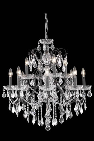 Elegant Lighting 2015D28Db/Rc Francis Collection 12-Light Hanging Fixture Royal Cut Crystals With Dark Bronze Finish