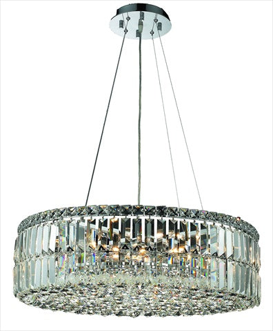 Elegant Lighting 2030D24C/RC 12-Light Crystal Pendant, Chrome Finish, 24in Size, Clear Crystals