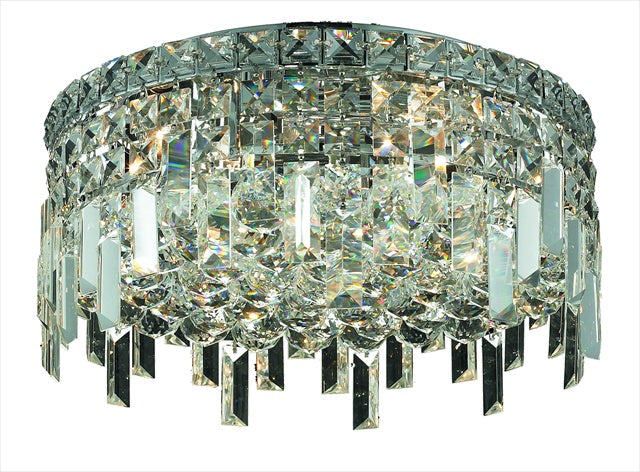 Elegant Lighting 5-Light Flush Mount, Chrome Finish, Royal Cut Crystals, 16in, Model 2031F16C/RC, Multicolor