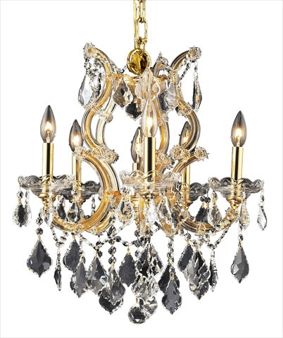 Elegant Lighting 2800D20G/Rc Theresa Collection 6-Light Hanging Fixture Royal Cut Crystal With Gold Finish