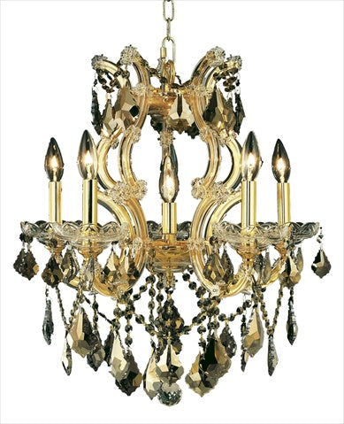 Elegant Lighting 2800D20G-Gt/Rc Royal Cut Smoky Golden Teak Crystal Maria Theresa 6-Light, Single-Tier Crystal Chandelier, 20&quot; X 25&quot;, Gold Finish