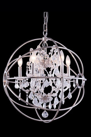 Elegant Lighting 5-Light Pendant Lamp, Alloy Steel, Crystal, Polished Nickel Finish, Model 1130D20PN/RC