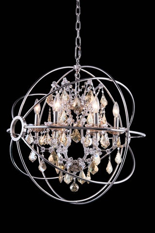 Elegant Lighting Geneva Collection 1130D25Pn-Gt/Rc 6-Light Pendant Lamp With Royal Cut Golden Teak Crystals, Polished Nickel Finish