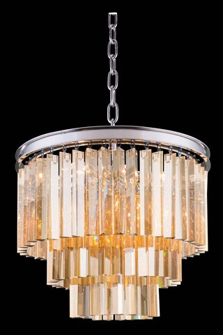 Elegant Lighting 9-Light Pendant Lamp, Royal Cut Golden Teak Crystals, Polished Nickel Finish, Model 1201D20PN-GT/RC