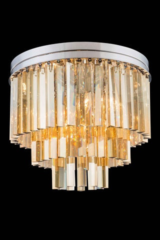 Elegant Lighting Sydney Collection 9-Light Flush Mount, Polished Nickel Finish, Royal Cut Golden Teak Crystals, 20in Size