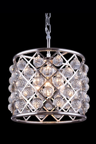 Elegant Lighting Madison Collection 3-Light Pendant Lamp With Royal Cut Crystals, Polished Nickel Finish