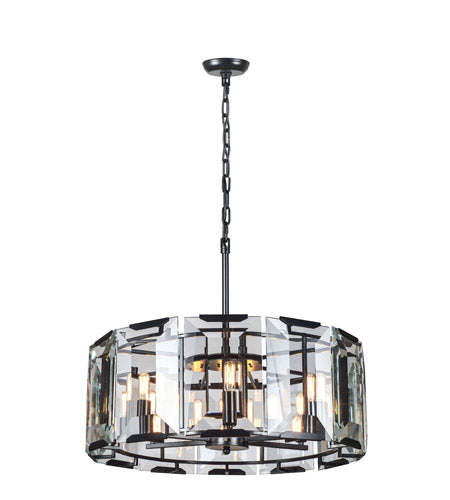 Elegant Lighting 1211D26Fb Monaco Collection 6-Light Pendant Lamp, 26&quot; Depth X 12&quot; Height, Flat Black (Matte) Finish, Crystal
