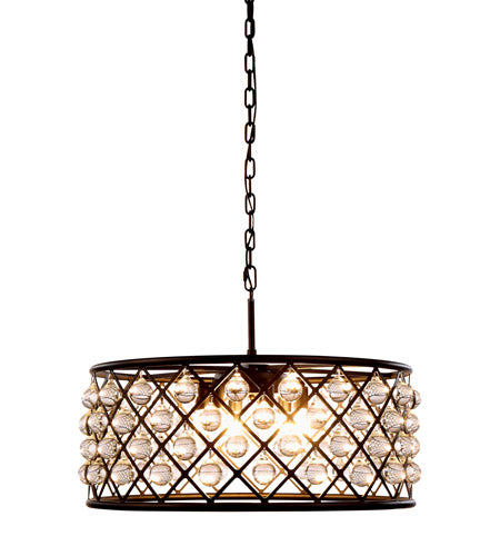 Elegant Lighting 1213D25MB/RC 6-Light Pendant Lamp, Mocha Brown Finish, Crystal, 25in Depth x 10.5in Height