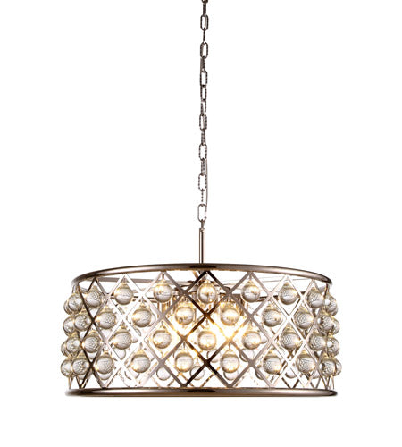 Elegant Lighting 1213D25Pn/Rc Madison Collection 6-Light Pendant Lamp With Royal Cut, 25&quot; Depth X 10.5&quot; Height, Polished Nickel Finish, Crystal