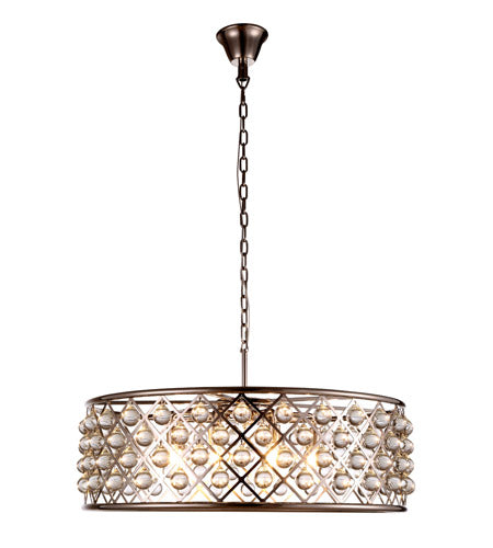Elegant Lighting 1213D32Pn/Rc Madison Collection 8-Light Pendant Lamp With Royal Cut, 32&quot; Depth X 10.5&quot; Height, Polished Nickel Finish, Crystal