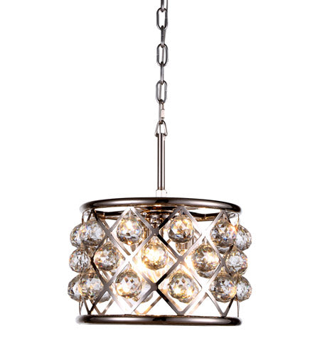 Elegant Lighting Madison Collection 3-Light Pendant Lamp, Polished Nickel Finish, 12in Depth x 9in Height, Crystal, Model 1214D12PN/RC