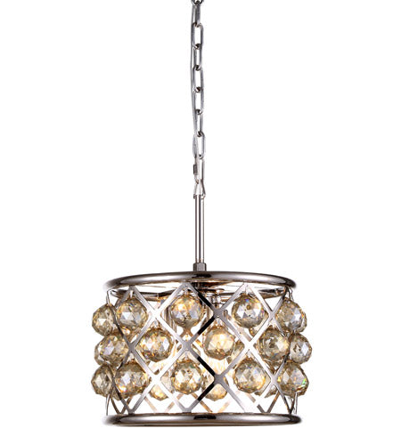 Elegant Lighting 3-Light Pendant Lamp, Polished Nickel Finish, 12in Depth x 9in Height, Golden Teak, Model 1214D12PN-GT/RC